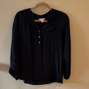 Lilly Pulitzer Black Silk Henley Blouse